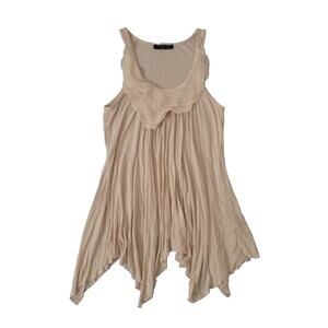 Vintage Y2k B'leev Asymmetrical Ruffle Neck Tank Top Sz S Pale Pink Fairy Dainty